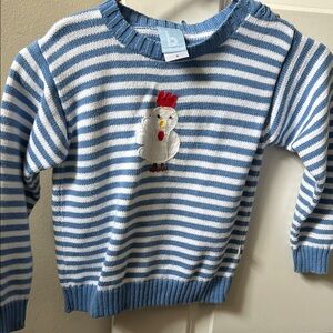 bella bliss Blue and White Striped Sweater with Chicken Applique